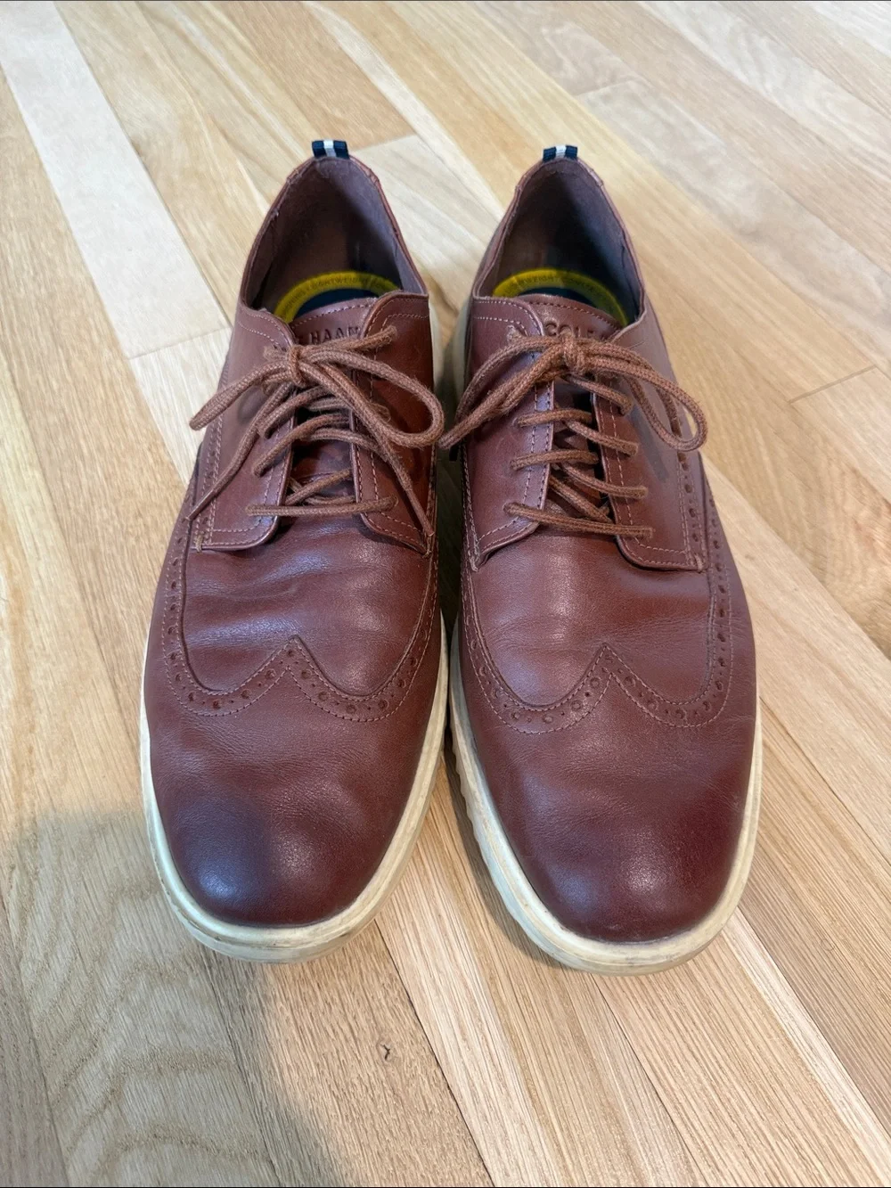 Cole Haan Brown Leather Wingtip Derby with White Sole
